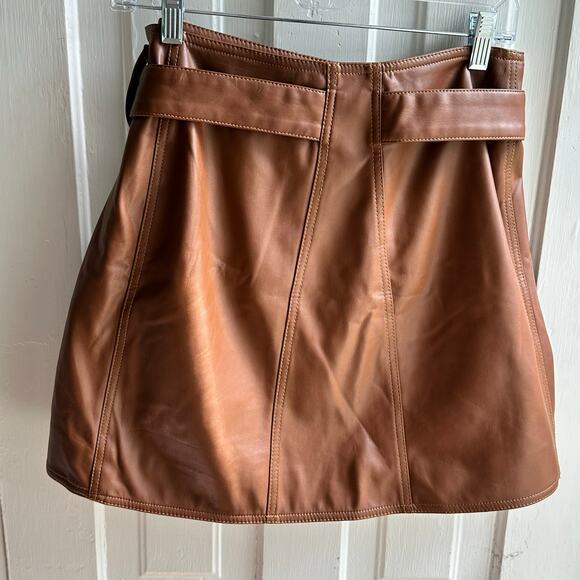 Divine Heritage Vegan Leather Mini Wrap Skirt Saddle Brown - Picture 5 of 7